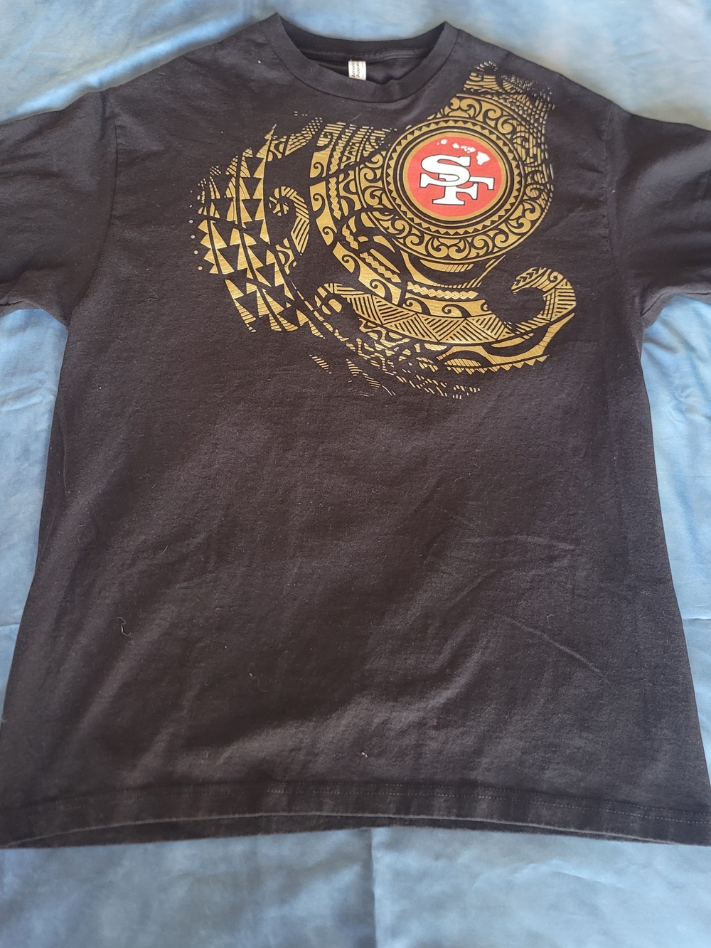 American Apparel Black Short-Sleeve 49ers with Gold Crest and Red Emblem